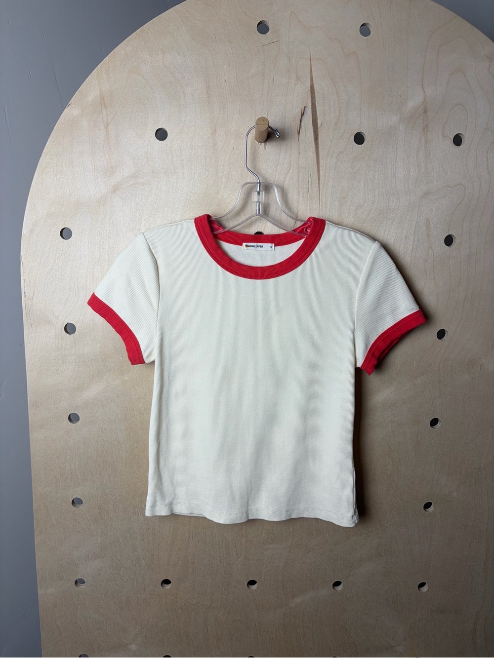 Marine Layer Cream Lexi Rib Ringer Tee Size Small - Picture 2 of 6